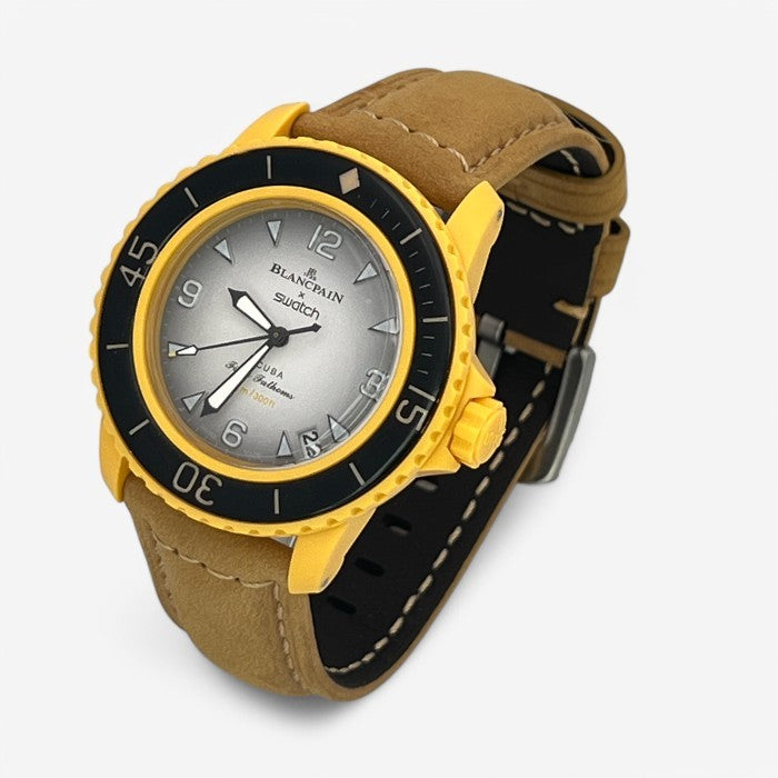 Bracelet Blancpain x Swatch en Vrai Cuir Clair