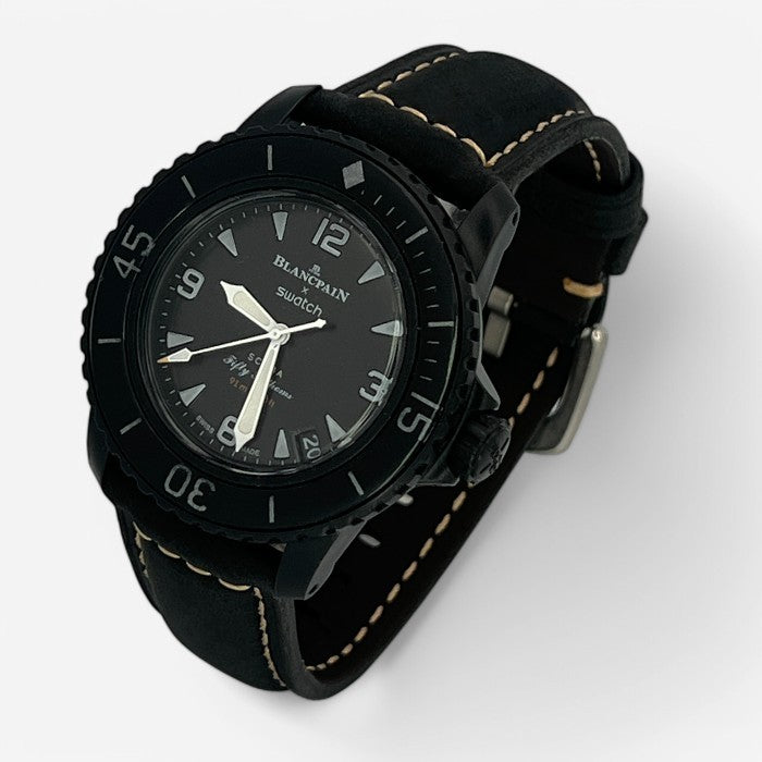 Bracelet Blancpain x Swatch en Vrai Cuir Clair