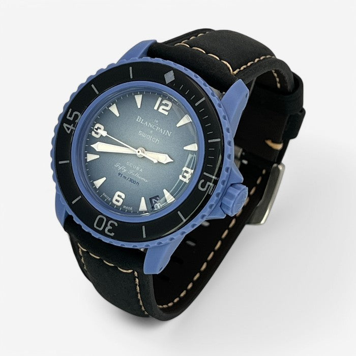 Bracelet Blancpain x Swatch en Vrai Cuir Clair
