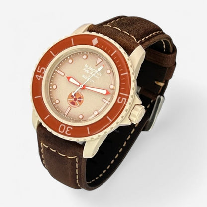 Bracelet Blancpain x Swatch en Vrai Cuir Clair