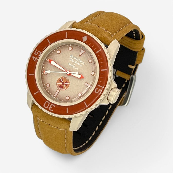 Bracelet Blancpain x Swatch en Vrai Cuir Clair