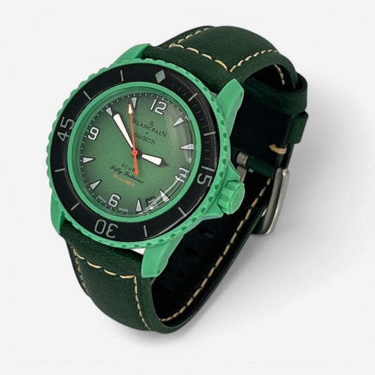 Bracelet Blancpain x Swatch en Vrai Cuir Clair