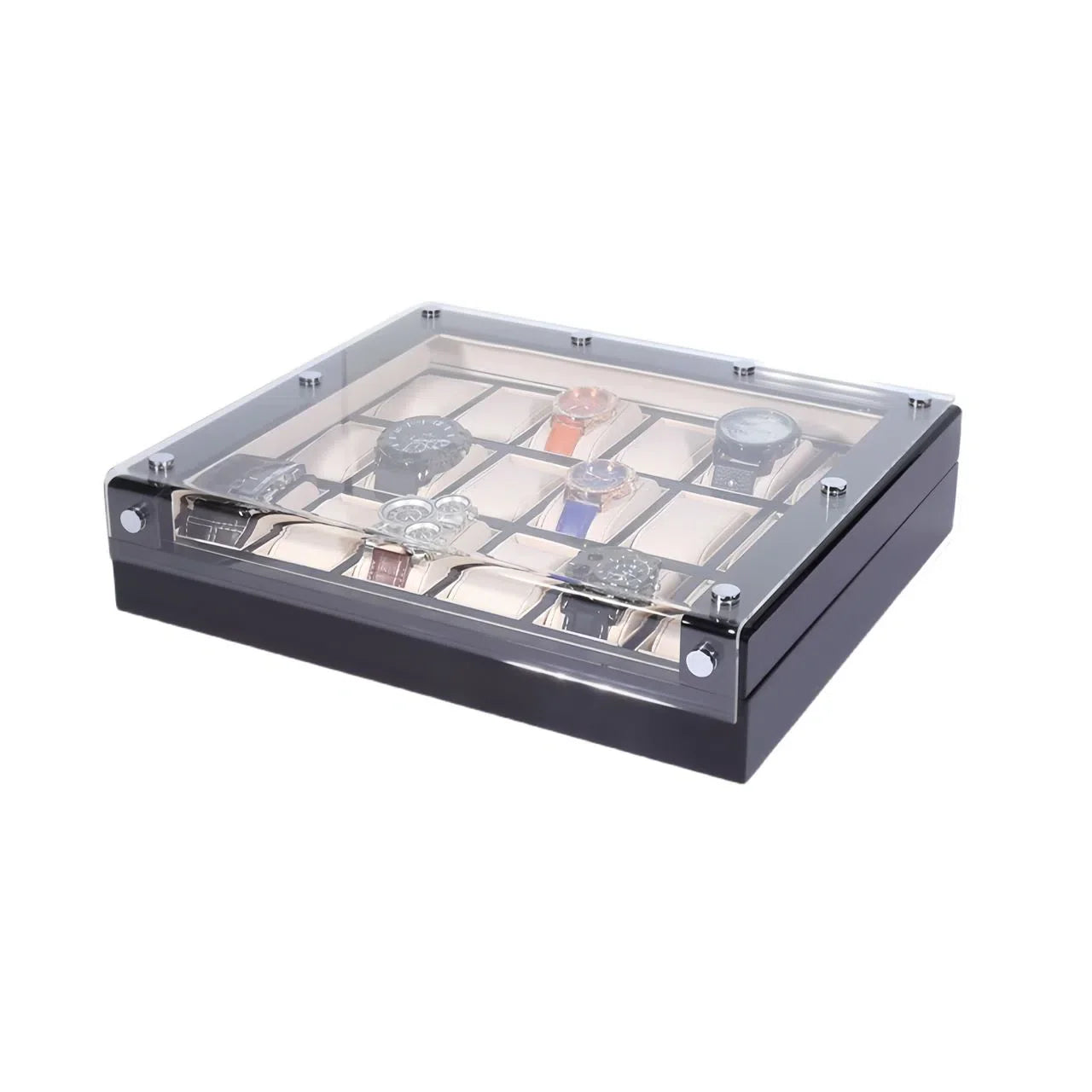 Boite à montre damier avec couvercle transparent Grandiose