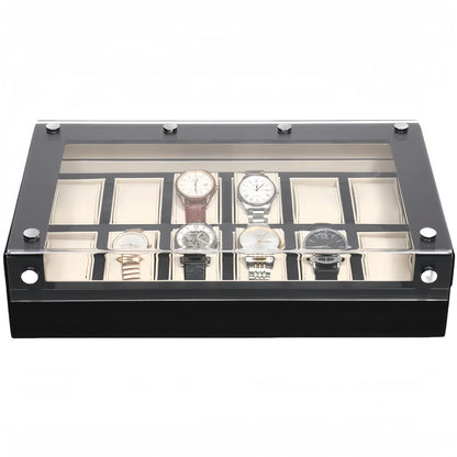 Boite à montre damier avec couvercle transparent Spacieuse