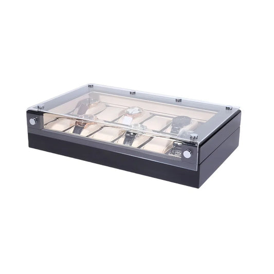 Boite à montre damier avec couvercle transparent Spacieuse