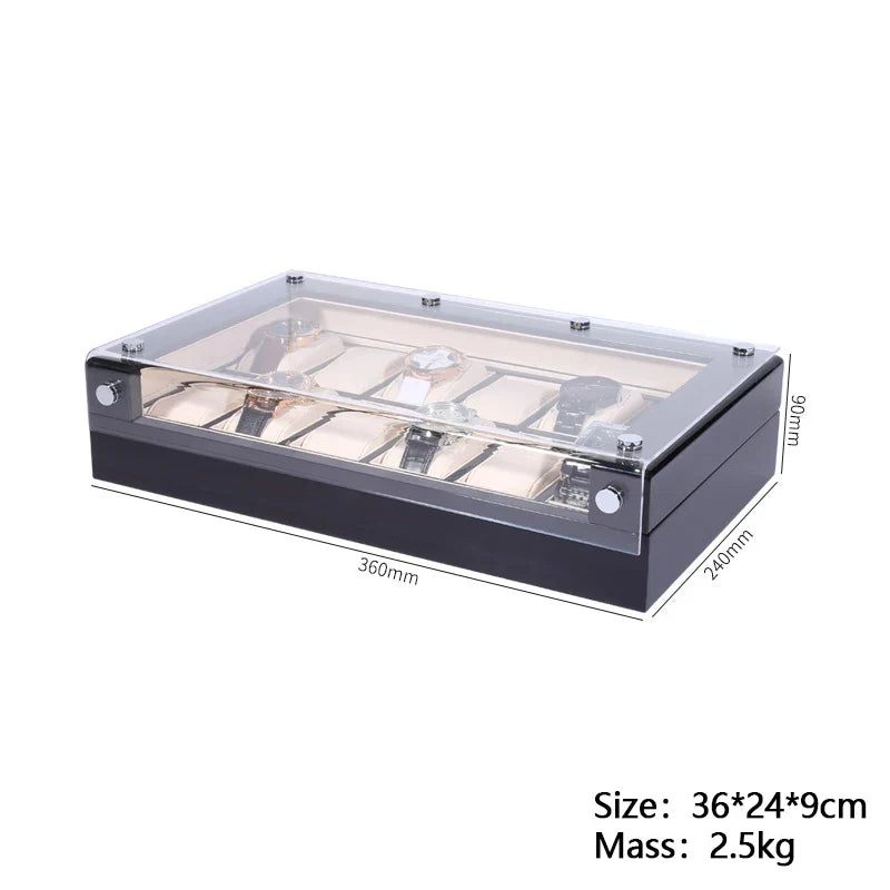 Boite à montre damier avec couvercle transparent Spacieuse