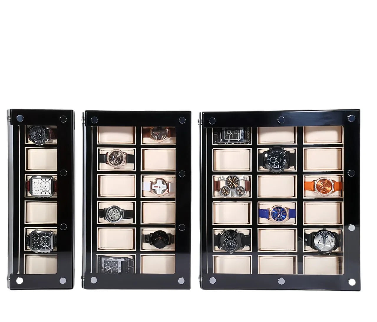 Boite à montre damier avec couvercle transparent Spacieuse