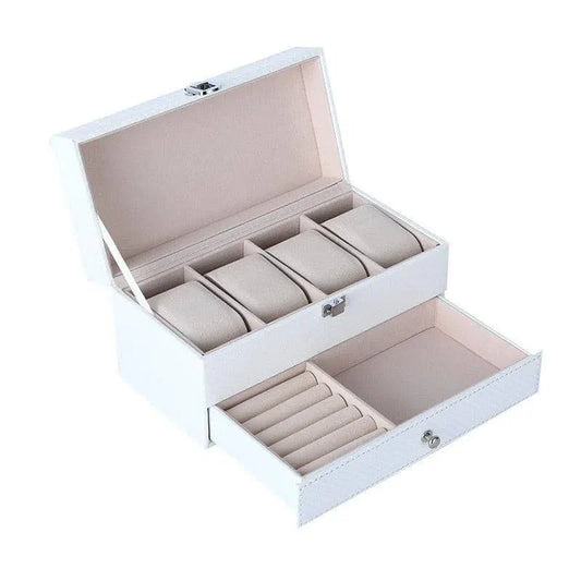 Boite à montre en Cuir Blanc 4 Emplacements