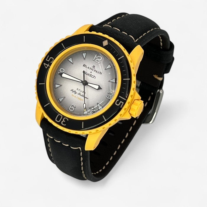Bracelet Blancpain x Swatch en Vrai Cuir Clair