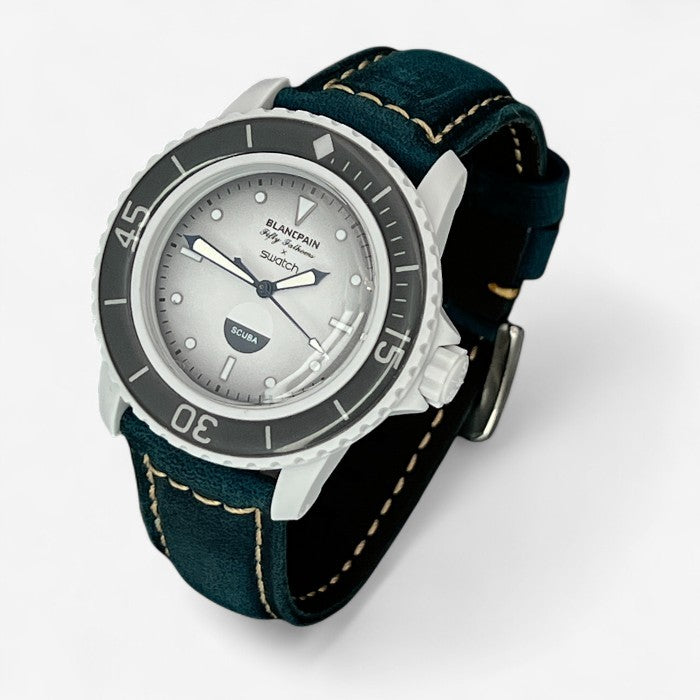 Bracelet Blancpain x Swatch en Vrai Cuir Clair