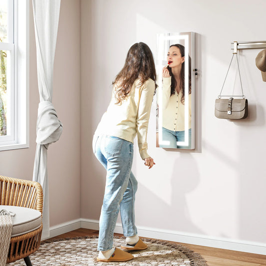 Armoire À Bijoux Murale Blanche Avec Miroir LED Contour