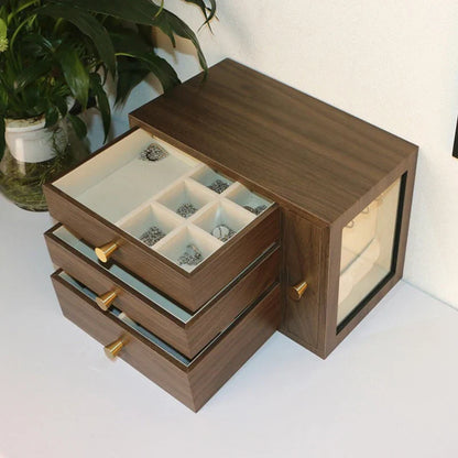 Boîte À Bijoux Bois Naturel Avec Vitre Transparente