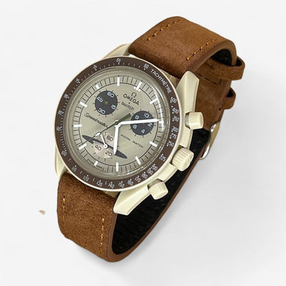 Bracelet MoonSwatch en Cuir Véritable Clair