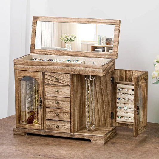 Boîte À Bijoux En Bois Naturel Avec Miroir