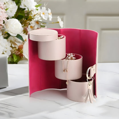 Boîte À Bijoux Cylindrique En Cuir Rotative