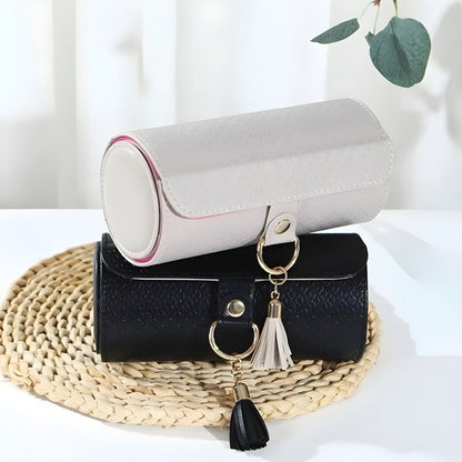 Boîte À Bijoux Cylindrique En Cuir Rotative