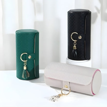 Boîte À Bijoux Cylindrique En Cuir Rotative