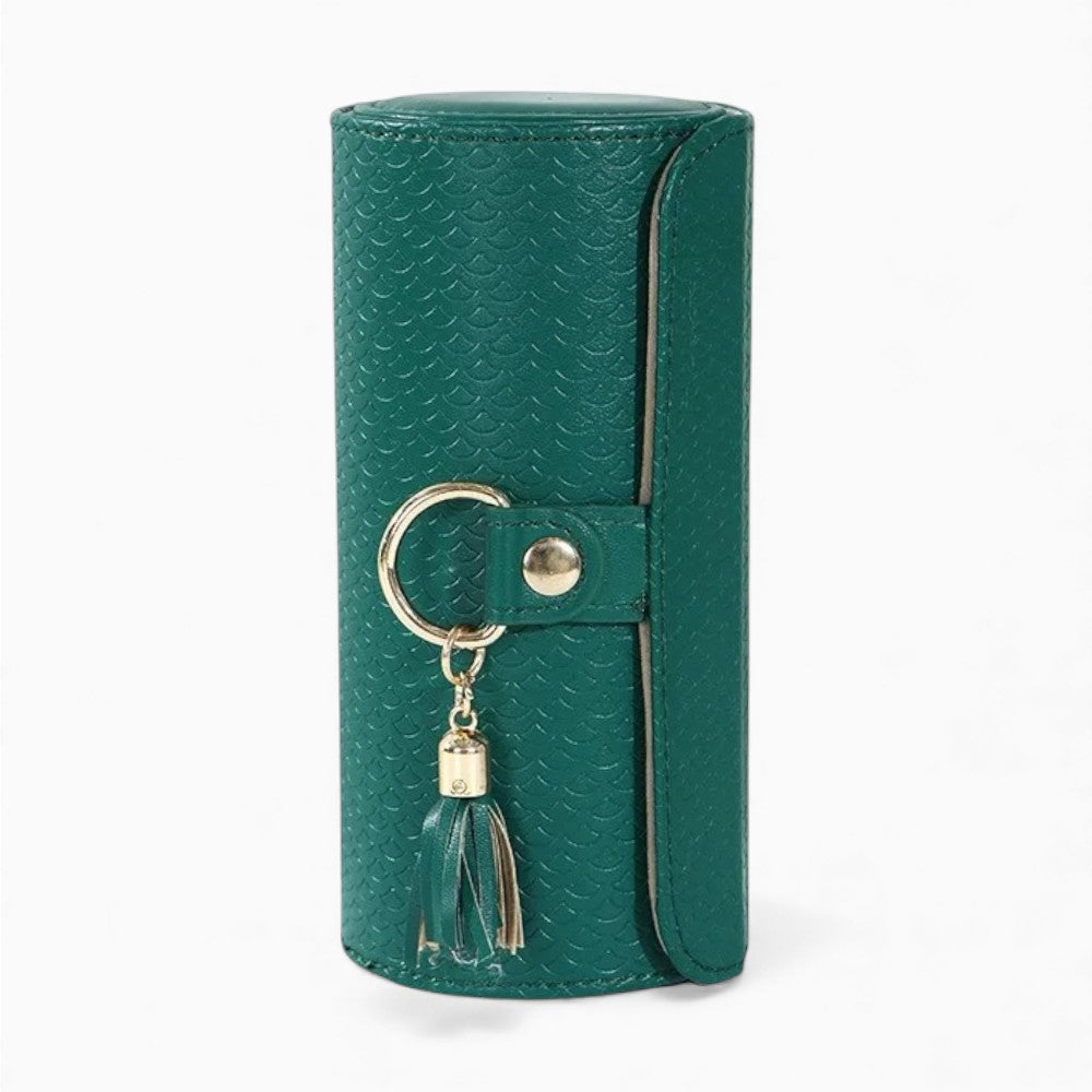 Boîte À Bijoux Cylindrique En Cuir Rotative