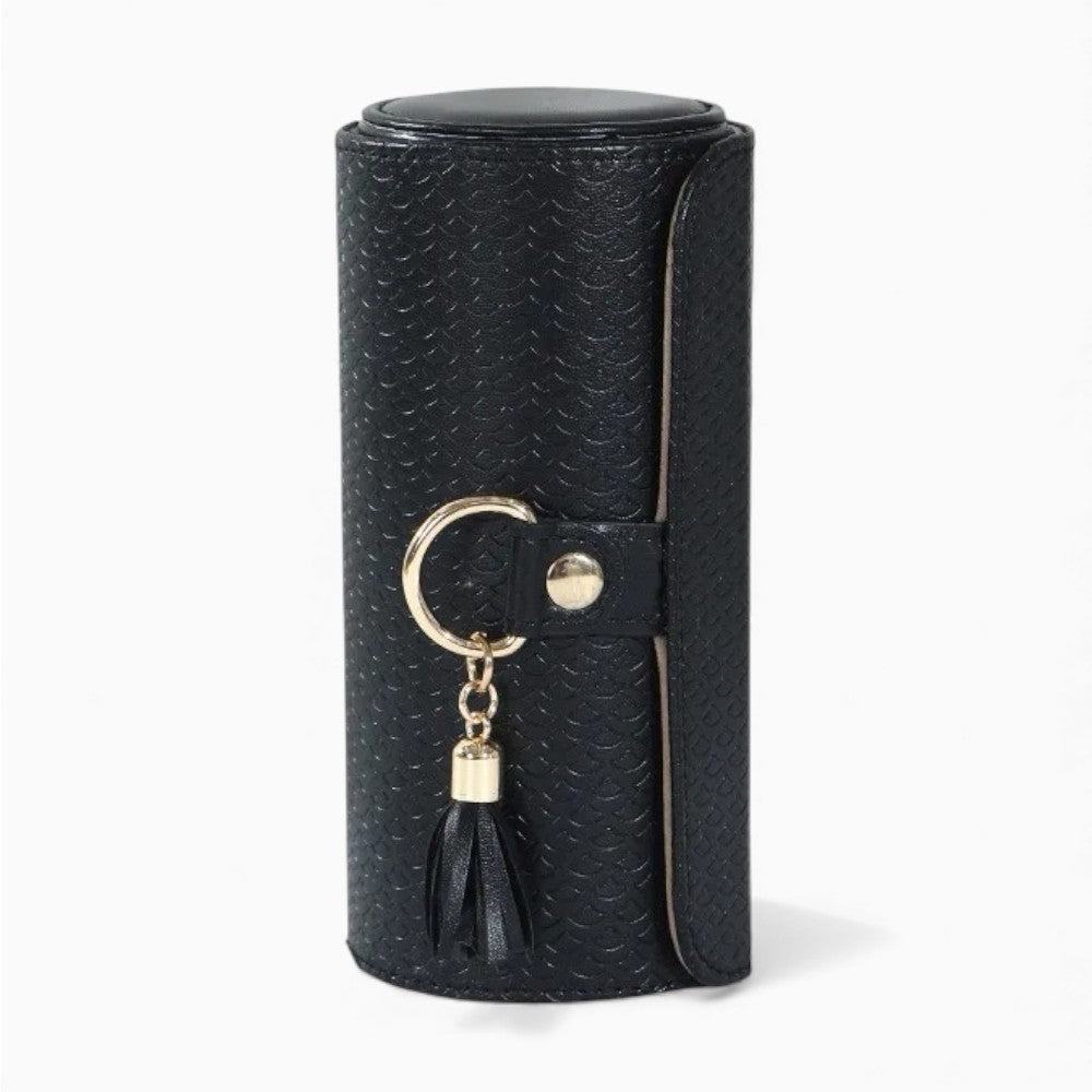 Boîte À Bijoux Cylindrique En Cuir Rotative