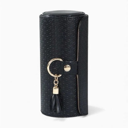 Boîte À Bijoux Cylindrique En Cuir Rotative