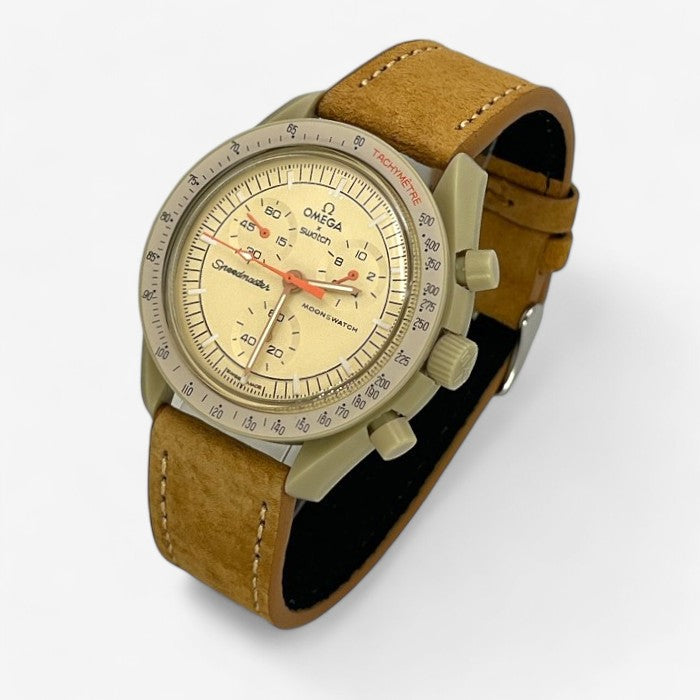 Bracelet MoonSwatch en Cuir Véritable Clair